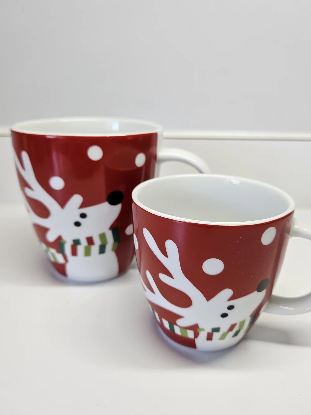 Crate & Barrel Red Ceramic Reindeer Christmas Mommy and Me Mug Set 6 & 12 OZ